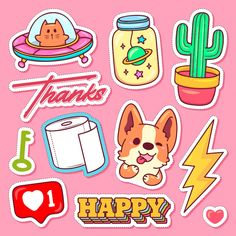 stickers that say thank and have different things in them