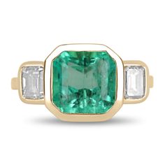 Dexterously handcrafted in gleaming 14K yellow gold, this ring features a high quality, 3.30-carat natural Colombian emerald Asscher cut from the famous Muzo mines. Set in a secure bezel setting for extra protection. This extraordinary emerald has stunning green color, tone, and an incandescent glow. Delicately cut with proper dimensions, the facets are perfectly aligned with each other. The emerald has beautiful clarity with natural Jardins that occur in all earth mined emeralds. Bezel set, eme Luxury Yellow Sapphire Jewelry In Emerald Cut, Luxury Oval Emerald Jewelry, Victor Barbone Jewelry, Emerald Anniversary, Colombian Emerald Ring, Anniversary Rings For Her, Emerald Cut Diamond Ring, Emerald Diamond Ring, Colombian Emeralds