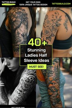 Lovely Womens Half Sleeve Tattoo Designs Ink Inspiration Womens Half Sleeve Tattoo, Womens Half Sleeve, Half Sleeve Tattoo Ideas, Half Arm Sleeve Tattoo, Unique Half Sleeve Tattoos, Lower Arm Tattoos, Running Tattoo, Arm Sleeve Tattoos For Women, Half Sleeve Women