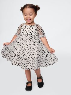 babyGap Puff Sleeve Polka Dot Tulle Dress | Gap Polka Dot Tulle Dress, Dot Tulle Dress, Toddler Black Lace Dress, Buffalo Plaid Girls Dress, Red Polka Dot Dress For Kids, Toddler Collared Dress, Polka Dot Baby Dress, Tulle Party Dress, Cute Baby Girl Outfits