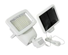 an all in one solar powered flood light with power cord and plugged charger