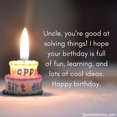 a birthday candle with the words happy birthday written on it and an image of a child's birthday cake