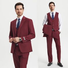 Elevate Your Style With The Stacy Adams Solid Color 3-Piece Suit Set, A Symbol Of Timeless Elegance And Modern Sophistication. This Meticulously Crafted Ensemble Boasts A Hybrid Fit That Strikes The Perfect Balance Between Comfort And A Tailored Look, Ensuring You Exude Confidence In Any Setting. The Textured Plaid Design And High-Quality Materials Set You Apart From The Crowd, While The Versatile 3-Piece Set, Available In Both Slim And Modern Fits, Adapts Seamlessly To Various Occasions. With A Classic Red Three-piece Suit For Work, Fitted Red Suit In Suiting Fabric, Red Fitted Suits In Suiting Fabric, Red Three-piece Suit For Work, Red Fitted Suit, Red Fitted Three-piece Suit For Business, Fitted Red Three-piece Business Suit, Elegant Red Business Casual Sets, Tailored Red Sets With Suit Collar