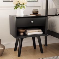 PRICES MAY VARY. [Elegant Look]: Our farmhouse end table provides a chic, functional addition to any room. The bed side table has fashion and simple design, but match all home decoration styles. The black appearance is matched with the silver knot, which is simple and classic. [Durable Quality]: The nightstand with 1 drawer is made of high quality MDF wood and durable solid wood leg, which provides lasting durability for this bedside table. The silver knot of the side tables bedroom is textured Wood Bed Side Table, Tall Bedside Table, Nightstand Black, Side Tables For Bedroom, Bedroom Storage Cabinets, Nightstand Wood, Black End Tables, Farmhouse End Tables, Mid Century Modern Nightstand