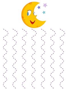 a drawing of a smiling moon with stars in the sky above it, on a white background