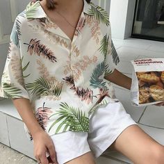 New Women Summer Casual Loose Half Sleeve Blouse Fashion Ladies Leaf Printed Tops Lapel Shirts Beach Holiday Tops Printed Chiffon Tops, Half Sleeve Shirt, Y2k Aesthetic Fashion, Boho Leaves, Women Summer Casual, Hawaii Style, Half Sleeve Shirts, 90's Fashion, Half Sleeve Blouse