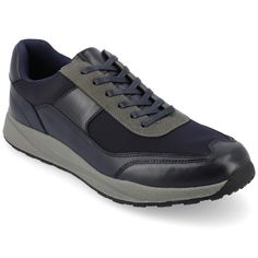 The Thomas sneaker from Vance Co. introduces a perfect blend of style and comfort, featuring a 1-inch sole, lace-up closure, and a classic round toe design. Crafted from a combination of faux leather and fabric this style offers a versatile and contemporary option for casual wear. The fabric lining, 6 mm Tru Comfort Foam™ footbed, and rubber outer sole ensure breathability, comfort, and support, making the Thomas sneaker a trendy and comfortable choice for everyday activities. Navy Lace-up Sneakers With Rubber Sole, Navy Lace-up Sneakers With Contrast Sole, Classic Navy Lace-up Sneakers, Navy Lace-up Leather Sneakers, Navy Sporty Sneakers With Removable Insole, Navy Casual Sneakers With Plain Toe, Classic Navy Plain Toe Sneakers, Sporty Navy Sneakers With Removable Insole, Navy Casual Sneakers