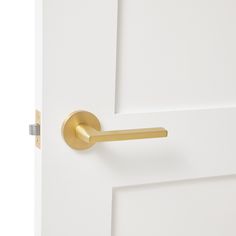 an open door with a brass handle on the front and side doors, which are painted white