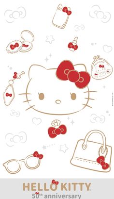 an image of hello kitty birthday card with glasses and purses on the front cover