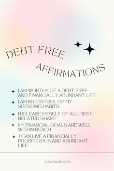 a poster with the words debt free affirmations