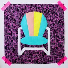 a piece of art that has been made to look like a chair with different colors on it