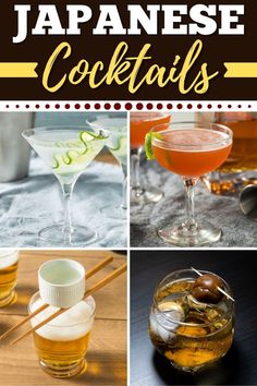 japanese cocktails with different drinks in them