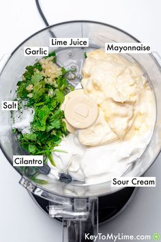 the ingredients in a food processor for making mashed potatoes and parsley are labeled