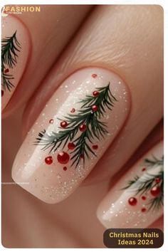 Christmas Fingernail Art, Toes Nails Christmas, Tree Nails Art, Holly Nail Design, Dip Nails Christmas Ideas, Poinsettia Nails Design, Simple Holiday Nail Designs, Christmas Finger Nails, Holiday Toe Nails Christmas