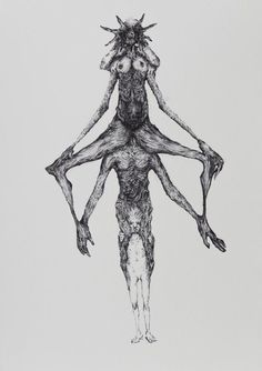 a black and white drawing of a woman with her arms spread out in the air