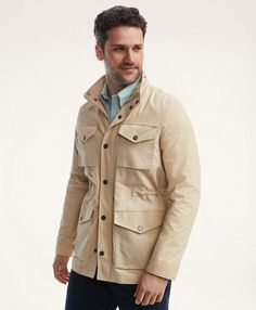 Experience urban adventures in style and stay protected from the elements with this Safari Jacket. Its water-repellent and tear-resistant 100% nylon ripstop construction keeps you dry without sacrificing performance or good looks. Classic cargo pockets lend utilitarian flair you can take from city streets to nature trails in comfort. Wears well wherever exploration leads. Beige Utility Jacket With Pockets For Outdoor Activities, Khaki Utility Jacket With Pockets For Travel, Beige Utility Jacket With Pockets For Outdoor, Unstructured Utility Jacket With Pockets For Outdoor, Utility Jacket With Pockets For Adventure, Long Sleeve Outerwear With Cargo Pockets For Travel, Beige Outerwear With Multiple Pockets For Outdoor, Beige Utility Jacket With Multiple Pockets, Beige Outdoor Outerwear With Multiple Pockets