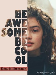 a woman with curly hair is in front of the words be awesome and be cool