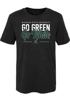 Kids, show your support for your favorite team in this Michigan State Spartans Boys Black Short Sleeve Tee! This T-Shirt features a high end screen print team graphic, so everyone will know you cheer for the MSU! This is the perfect Michigan State Spartans Boys T-Shirt for wearing from every day to game day. Go Spartans! Collegiate Black T-shirt For Football Season, Black T-shirt With Team Logo For Game Day, Black Team Spirit T-shirt For Game Day, Black Team Spirit T-shirt With Logo, Black Cotton Sports Fan T-shirt, Black T-shirt With Team Name For Fans, Black Fan Apparel T-shirt With Team Name, Black Graphic Tee For Fan Gear, Collegiate Black T-shirt With Team Name