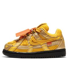 Nike Off-White x Rubber Dunk TD 'University Gold' University Gold/University Gold/Black Sneakers/Shoes Cute Fall Shoes For Women, Designer Tennis Shoes, Custom Sneakers Nike, Gifts For Newborns, Pretty Sneakers, Nike Off White, Trendy Shoes Sneakers, White Nike Shoes, Yellow Sneakers