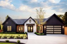 this is a rendering of a house in the country style with black and white exterior