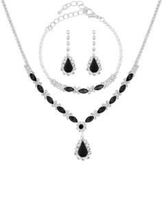 PRICES MAY VARY. WEDDING BRIDESMAID BLACK RHINESTONE NECKLACE, BRACELET AND EARRINGS JEWELRY SET: This black rhinestone necklace, bracelet and earrings set is ideal for any occasion, including parties, proms, fashion shows, nightclubs, and anniversaries. And it can add an excellent fashion touch to your dress on any festival, such as Wedding, Mother's Day, Valentine's Day, Christmas Day, New Year's Day, or others. MATERIALS: Meticulously crafted from high-quality rhinestone and zinc alloy SIZE A Black Jewelry Set, Bridesmaid Jewelry Set, Christmas Jewelry Gift, Black Bridesmaid, Black Bridesmaids, Bridesmaid Jewelry Sets, Jewelry Black, Necklace Chain Lengths, Party Halloween