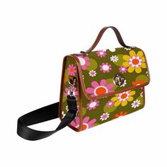 Look groovy & show off your hippie style with this Retro Daisy Satchel! This vibrant satchel is perfect for adding some flower power to your outfit. With a top handle & roomy interior, you can keep everything you need for a far-out day in the sun. Peace out, fashionista! - Constructed from high-grade waterproof canvas, ensuring durability and water resistance for long-lasting use.- Versatile design allows for various uses, such as a iPad storage bag, business briefcase, college school bag, leisu Retro Top Handle Satchel With Large Capacity, Retro Handheld Bag With Top Carry Handle, Retro Tote Satchel With Top Carry Handle, Retro Tote Bag With Top Carry Handle, Retro Satchel With Top Carry Handle For On-the-go, Ipad Storage, Daisy Top, School Bag College, Business Briefcase