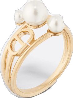 Luxury Gold-tone Round Rings, Luxury Polished Pearl Ring, Luxury Pearl Open Ring With Polished Finish, Luxury Open Pearl Ring With Polished Finish, Luxury Open Ring In Metal, Luxury Yellow Gold Open Pearl Ring, Elegant Metal Pearl Ring For Anniversary, Elegant Gold-tone Rings For Anniversary, Elegant Gold-tone Metal Rings