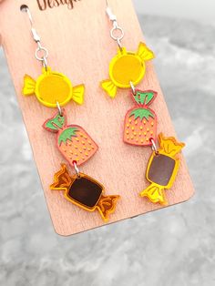 Fun Orange Earrings As A Gift, Fun Orange Earrings For Gifts, Fun Orange Earrings For Gift, Fun Orange Earrings For A Gift, Yellow Dangle Plug Earrings As Gift, Hand Painted Orange Earrings As Gift, Artistic Orange Earrings For Gift, Masc Cottagecore, Candy Strawberry