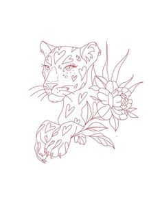 a drawing of a tiger with flowers on it's chest and head in the background