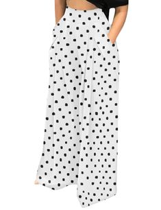 White Polka Dot Wide Leg Bell-bottomed Pants Non-stretch Polka Dot Summer Bottoms, Summer Wide Leg Polka Dot Pants, Polka Dot Wide Leg Summer Pants, Casual Wide Leg Polka Dot Pants, Casual Polka Dot Wide Leg Pants, Casual Wide-leg Polka Dot Pants, Summer Polka Dot Pants With Elastic Waistband, Spring Polka Dot Bottoms With Pockets, Polka Dot Wide Leg Pants With Elastic Waistband