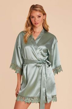 From boho to beach bride, these lace-accented satin robes make absolutely perfect gifts for your squad. Think of how sweet your getting ready photos will look with your bridesmaids in these lacy robes. Best of all, they come in 17 beautiful shades (including a white one for you!), so you can find one that complements your wedding aesthetic. Bridesmaid Get Ready Outfit, Bridesmaid Robe Personalized, Satin Robes, Tuxedo Women, Beach Bride, Green Bridesmaid, Chic Shop, Bridesmaids Personalized, Bridesmaid Robes