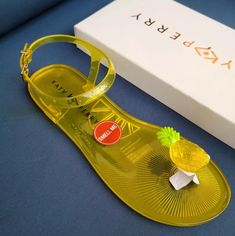 Katy Perry Scented Pineapple Sandals Size 8 A. Size: 8 B. Brand: Katy Perry C. Color: Yellow D. Condition: Excellent, New In Box E. Design: Pineapple Jelly F. Style #: Kp0070 G. Retail: $140 H. Material: Geli-Pvc Reasonable Offers Accepted Neon Yellow Sandals For Beach In Summer, Neon Yellow Ankle Strap Sandals For Summer, Casual Neon Yellow Sandals For Beach, Yellow Jelly Sandals For Summer Vacation, Trendy Yellow Jelly Sandals For Vacation, Yellow Round Toe Jelly Sandals For Summer, Casual Yellow Jelly Sandals With Round Toe, Yellow Round Toe Jelly Sandals For Spring, Trendy Yellow Jelly Sandals For Summer