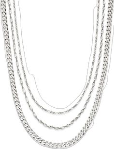 Trendy Silver Figaro Chain Necklace, Silver Figaro Chain Necklace For Layering, Elegant Silver Layered Figaro Chain Necklace, Silver Double Strand Figaro Chain Jewelry, Silver Multi-strand Chain Necklace For Gift, Silver Multi-strand Necklace With Adjustable Chain, Sterling Silver Multi-strand Adjustable Chain Necklace, Vintage Multi-strand Silver Chain Necklace, Luxury Sterling Silver Multi-strand Necklace