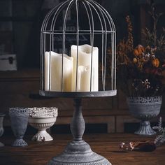 Iron Bird Cage Shaped Candle Holder - Dazuma Birdcage Ideas, Iron Bird Cage, Floor Lantern, Bird Cage Decor, Iron Candle Holder, Hidden Garden, Shaped Candle, The Cage, Iron Candle