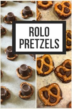 chocolate pretzels with the words rolo pretzels on top and bottom