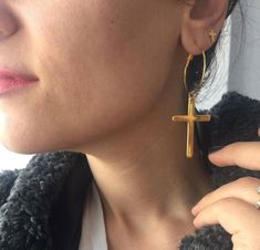 Cross Earrings Gold Cross Earrings Gold Earrings Cross | Etsy Gold Cross Earrings, Black Heart Earrings, Cross Earring, Earrings Cross, Black Hoops Earrings, Earring Hoop, Black Beaded Bracelets, Earrings Large, Triangle Earrings