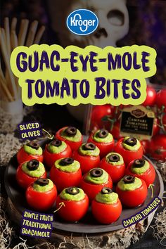 an advertisement for guaca - eye - mole tomato bites