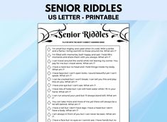 a sign that says senior riddles us letter printable