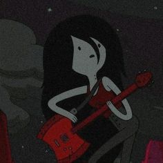 a cartoon girl playing an electric guitar in the dark