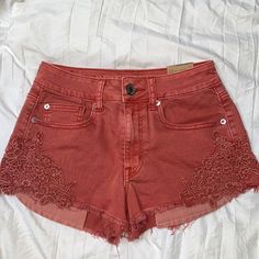 Nwt American Eagle Hi-Rise Festival Denim Shorts. Size 2. Never Worn, In Brand New Condition. Red Cotton Cutoff Shorts, Red Cutoff Bottoms For Summer, Red High-waisted Jean Shorts For Spring, Red High Rise Bottoms For Summer, High Rise Red Bottoms For Summer, Red Fitted Jean Shorts For Summer, Fitted Red Jean Shorts For Summer, High Rise Red Shorts For Summer, Red High Rise Shorts For Summer