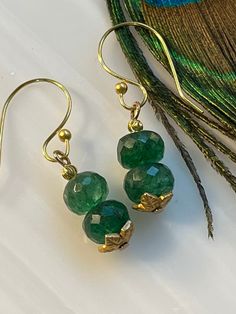 AAA Genuine Emerald Earrings Faceted Emerald Bead Earrings - Etsy Bohemian Gold Faceted Earrings, Gold Beaded Earrings With Faceted Round Beads, Gold Beaded Earrings With Faceted Beads For Gifts, Faceted Round Beaded Earrings As Gift, Gold Earrings With Faceted Round Beads, Faceted Beaded Earrings With Round Beads As Gift, Faceted Round Bead Earrings As Gift, Bohemian Gold Earrings With Faceted Beads, Gold Brass Jewelry With Faceted Beads