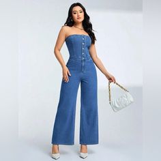 Denim Jumpsuit Most Sizes Are Available!!! Slouchy Jumpsuit, Free People Romper, Chiffon Romper, Pleated Jumpsuit, Jumpsuits And Romper, Cotton Romper, Ruffle Romper, Striped Jumpsuit, Long Sleeve Jumpsuit