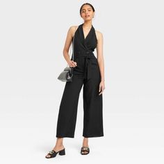 Women's Overt Occasion Jumpsuit - A New Day™ Black Xs : Target Chic V-neck Jumpsuits And Rompers With Buttons, Chic Spring Pantsuit With Double Button Closure, Chic V-neck Jumpsuits And Rompers With Button Closure, Chic Formal Jumpsuits And Rompers For Fall, Chic V-neck Jumpsuits With Buttons, Solid High-waisted Spring Jumpsuits And Rompers, Fitted Belted Strapless Jumpsuit, Chic Fall Pantsuit With Button Closure, Chic Jumpsuits And Rompers With Buttons For Fall