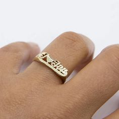 "I Love You Script Signet Ring Solid Real 10K Yellow Gold * Metal : Real 10K Yellow Gold (Properly Stamped, 10K)  * Condition : Brand New  * Finish : Polished  * Average Weight : 1.44 grams  * Length : Size 7.5  * Width : 6mm x 16.5mm = Just under 1/4\" x 5/8\"  * Clasp/Bail : Can be resized down or up at your local jeweler. All of our items are brand new and are shipped with a gift box." Customized Yellow Gold Rings For Anniversary, Pinky Ring Gold, Antique Style Rings, Signet Rings, Rose Gold Heart, Thumb Ring, Gold Monogram, Average Weight, Thumb Rings