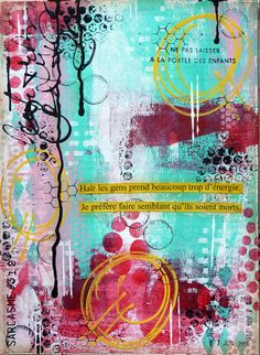 an art journal with mixed media and inks on paper, featuring words from the book