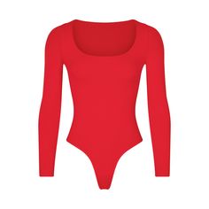 ESSENTIAL LONG SLEEVE SCOOP NECK BODYSUIT | RED Red Bodysuit Outfit, Tshirt Bodysuit, High Neck Bodysuit, Scoop Neck Bodysuit, Red Bodysuit, Cami Bodysuit, Shapewear Bodysuit, Christmas Outfits, Sleeveless Bodysuit