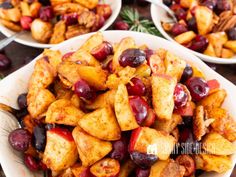 two white bowls filled with cranberry apple salad