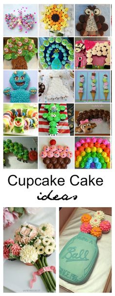 a collage of cupcake cakes with flowers