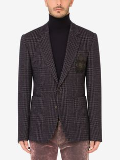 Shop Dolce & Gabbana wool-blend checked blazer with Express Delivery - FARFETCH Prince Of Wales Check, Jersey Jacket, Checked Blazer, Houndstooth Pattern, Dolce And Gabbana Man, Prince Of Wales, Black Blazers, Check Pattern, Black Wool