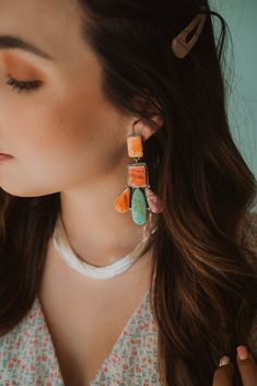 A bold and colorful statement earring! I love the rich colors for the Fall season. Measures 3.25 inches tall. Genuine spiny oyster and turquoise. Statement Earring, Bohemian Earrings, Rich Colors, Fall Season, Rich Color, The Fall, Statement Earrings